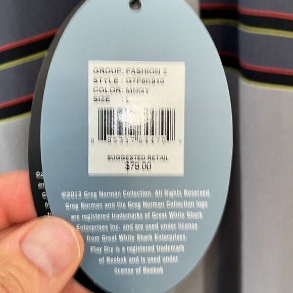 New Greg Norman Play Dry LS Shark Gray Black Stripe Polo Golf Shirt Men’s L NWT - Picture 5 of 6